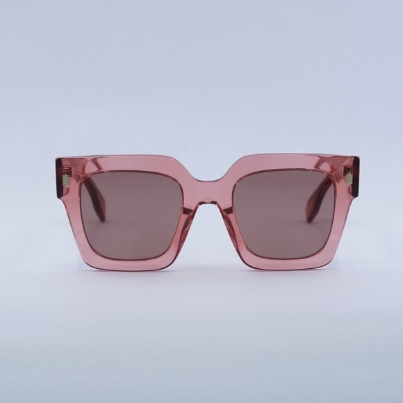 Fendi FE40101I 72S Sunglasses Transparent Coral Square Frame, Bordeaux Lenses - Picture 2 of 11